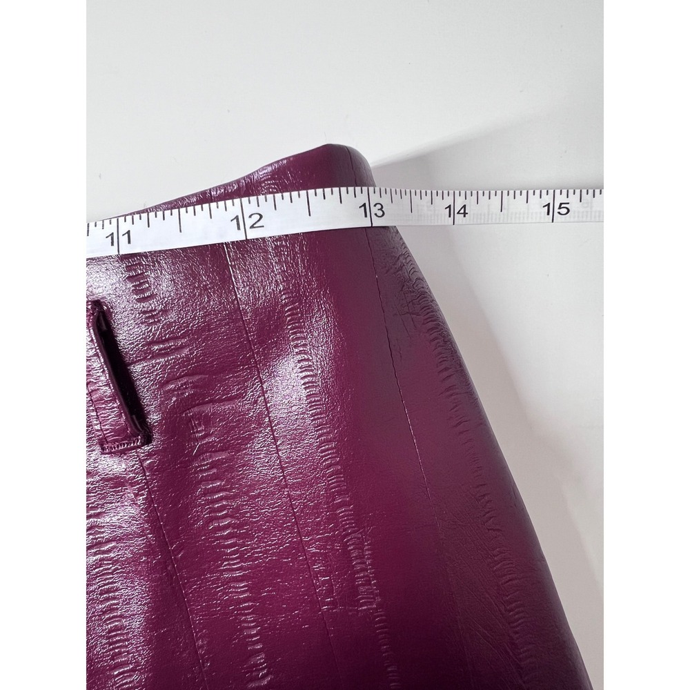 J.Crew Collection Faux Leather Midi Skirt Wine Burgundy Textured Glossy Size 00 - Picture 7 of 8